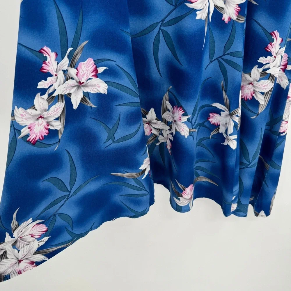 Two Palms Vtg Blue Midnight Orchid Floral Midi H-Strap Dress Women's M